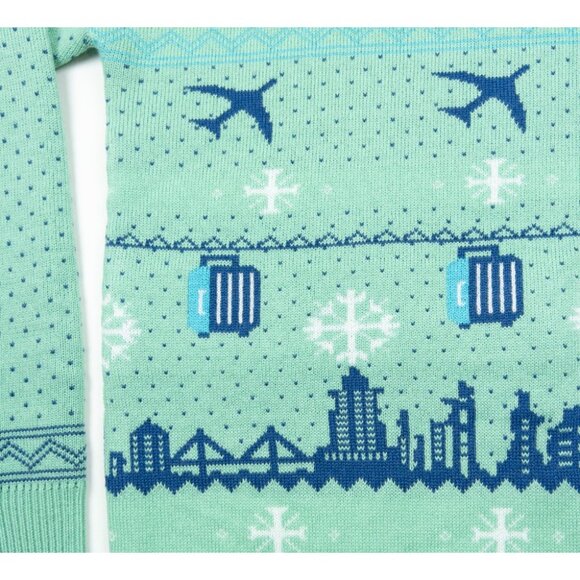 Alaska Airlines Christmas Sweater Adult Medium Blue Green Fair Isle Pilot Ugly - Picture 7 of 11